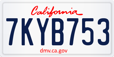 CA license plate 7KYB753