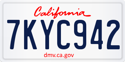 CA license plate 7KYC942