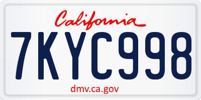 CA license plate 7KYC998