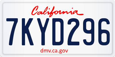 CA license plate 7KYD296