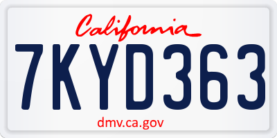CA license plate 7KYD363