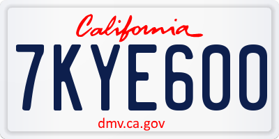 CA license plate 7KYE600