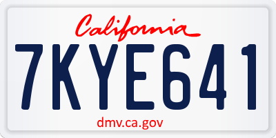 CA license plate 7KYE641