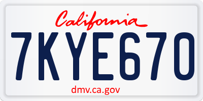 CA license plate 7KYE670