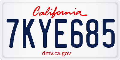 CA license plate 7KYE685