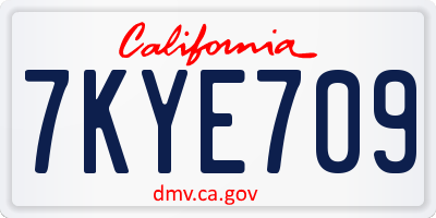 CA license plate 7KYE709