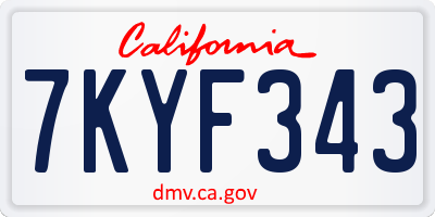 CA license plate 7KYF343