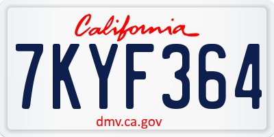 CA license plate 7KYF364