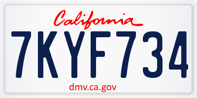 CA license plate 7KYF734