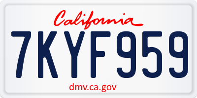 CA license plate 7KYF959
