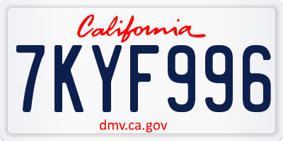 CA license plate 7KYF996