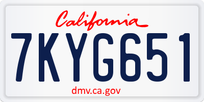 CA license plate 7KYG651