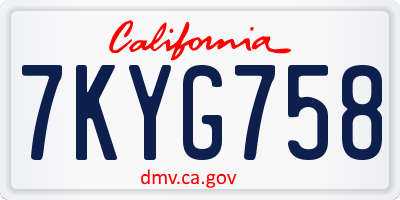 CA license plate 7KYG758