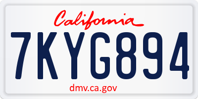 CA license plate 7KYG894
