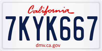 CA license plate 7KYK667