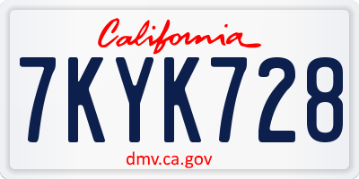 CA license plate 7KYK728