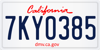 CA license plate 7KYO385