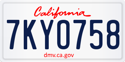 CA license plate 7KYO758