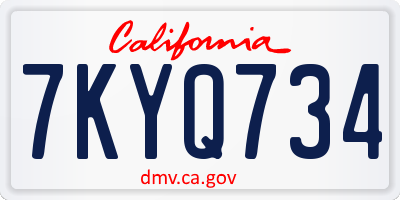CA license plate 7KYQ734