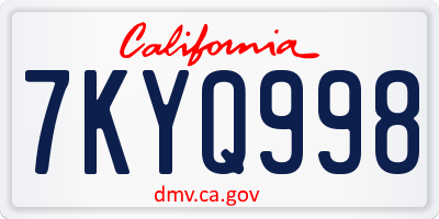 CA license plate 7KYQ998