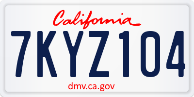 CA license plate 7KYZ104