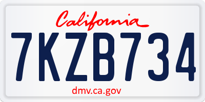 CA license plate 7KZB734