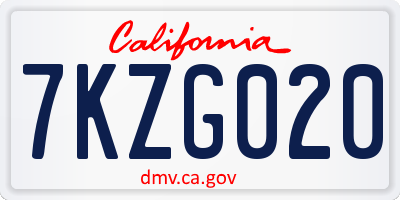 CA license plate 7KZG020