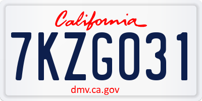 CA license plate 7KZG031