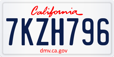 CA license plate 7KZH796