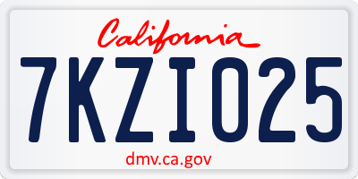 CA license plate 7KZI025
