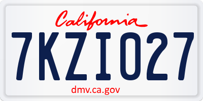 CA license plate 7KZI027