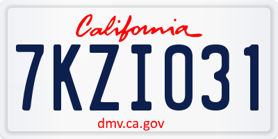 CA license plate 7KZI031