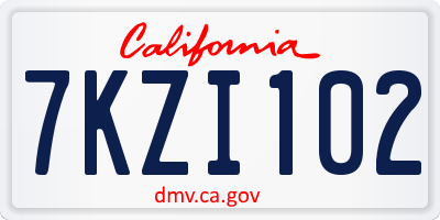 CA license plate 7KZI102