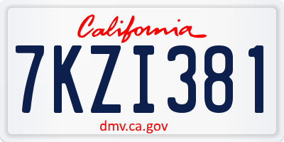 CA license plate 7KZI381