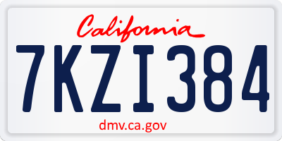CA license plate 7KZI384