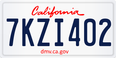 CA license plate 7KZI402