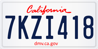 CA license plate 7KZI418
