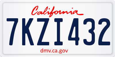 CA license plate 7KZI432