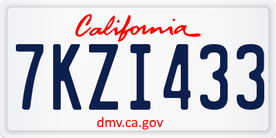 CA license plate 7KZI433