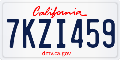 CA license plate 7KZI459