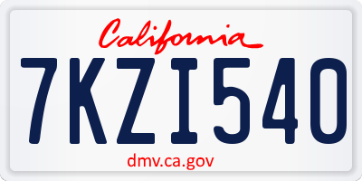 CA license plate 7KZI540