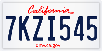 CA license plate 7KZI545