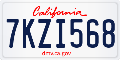 CA license plate 7KZI568