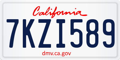 CA license plate 7KZI589