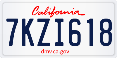 CA license plate 7KZI618