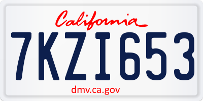 CA license plate 7KZI653