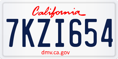 CA license plate 7KZI654