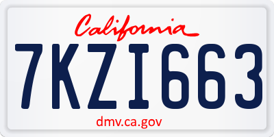 CA license plate 7KZI663