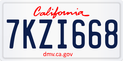 CA license plate 7KZI668