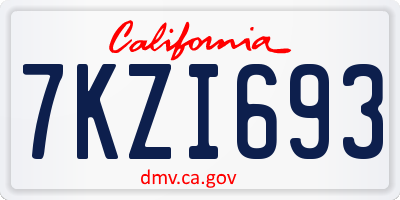 CA license plate 7KZI693